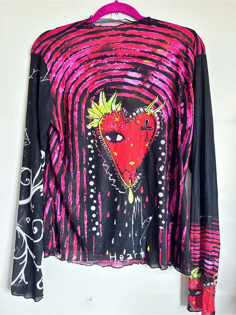 Gothic heart mesh top plus